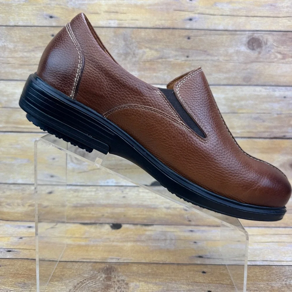 Gravity Defyer Mens Brown Leather‎ Slip On Loafers Comfort Shoes Size 11.5 Wide